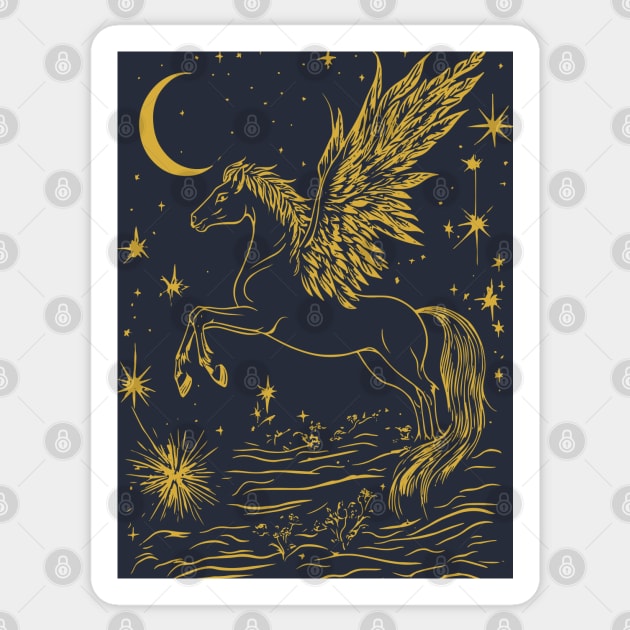 Winged Pegasus Under the Moon – Celestial Flight of Dreams Sticker by TuncGK